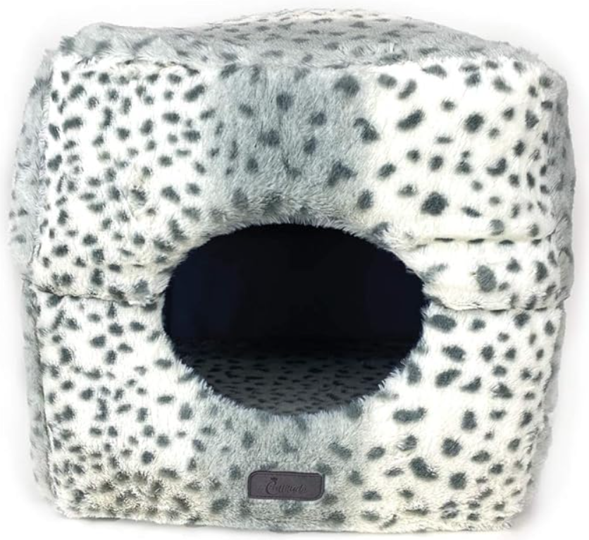 Snow Leopard Design Cat Bed, Small - Foldable Cat Bed, Cat House for Indoor Kitten and Small Dog, Self-Warming Indoor Cats Cave, 2-in-1 Design, Machine Washable